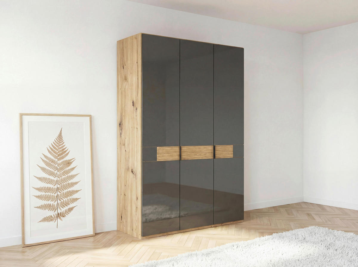DREHTÜRENSCHRANK 150/216/58 cm,  in Eiche Bianco, 3 Tür(en)  - Schieferfarben/Eiche Bianco, Design, Glas/Holz (150/216/58cm) - Musterring