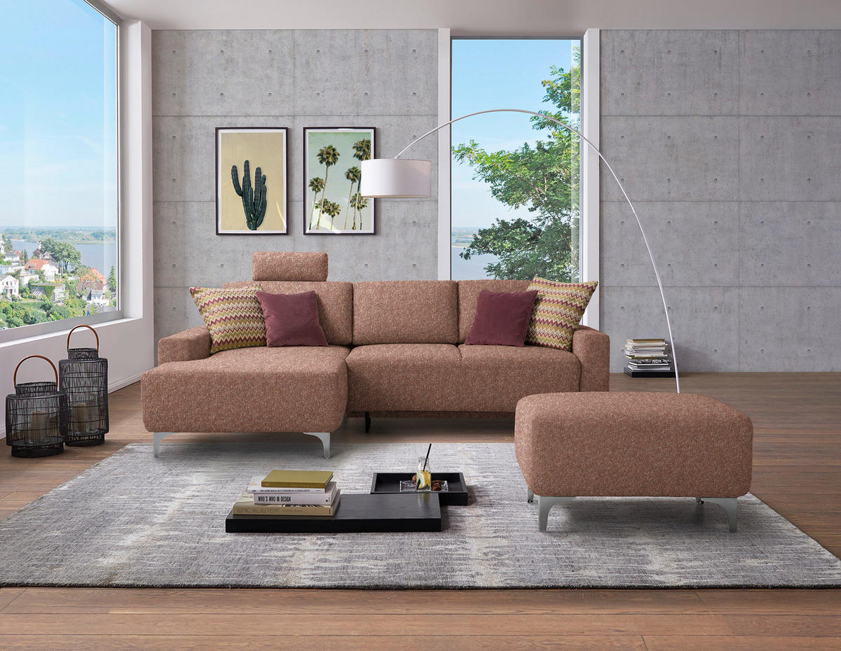 ECKSOFA  in Mikrovelours Terracotta  160/248 cm  - Terracotta/Alufarben, Design, Textil/Metall (160/248cm) - Sedda