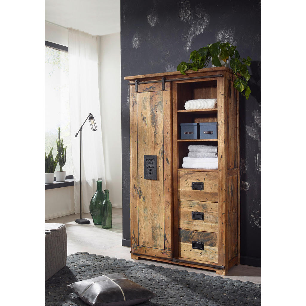 Thumbnail - Livetastic Highboard, Natur, Metall, Mangoholz, massiv, 1 Fächer, 3 Schubladen, 100x175x45 cm, Typenauswahl, Holzmöbel, ...