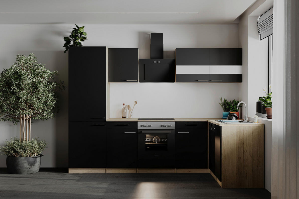 HÖRNKÖK  i svart  - stålfärgad/svart, Basics, metall/trämaterial (280cm) - Respekta