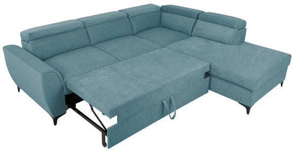 ECKSOFA Petrol Velours - Petrol/Schwarz, KONVENTIONELL, Textil/Metall (255/217cm) - Carryhome
