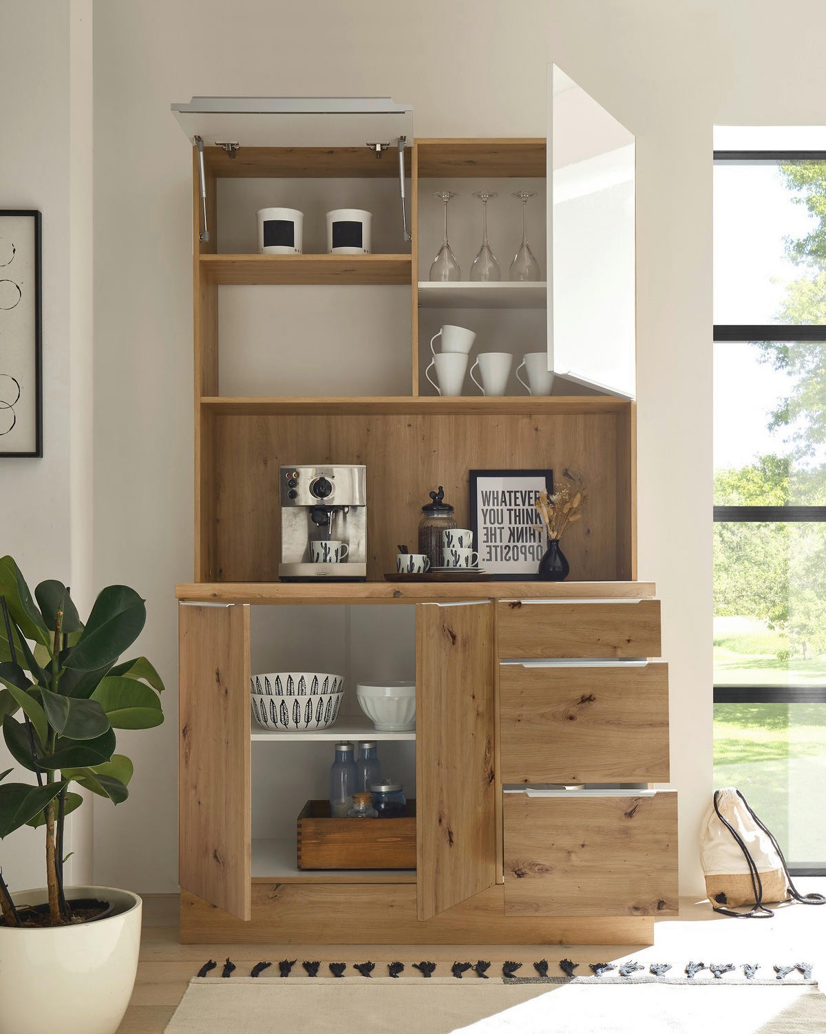 MINIKÜCHE 120 cm   in Eiche Artisan, Weiß Hochglanz  - Weiß Hochglanz/Alufarben, LIFESTYLE, Holzwerkstoff/Kunststoff (120cm) - Respekta