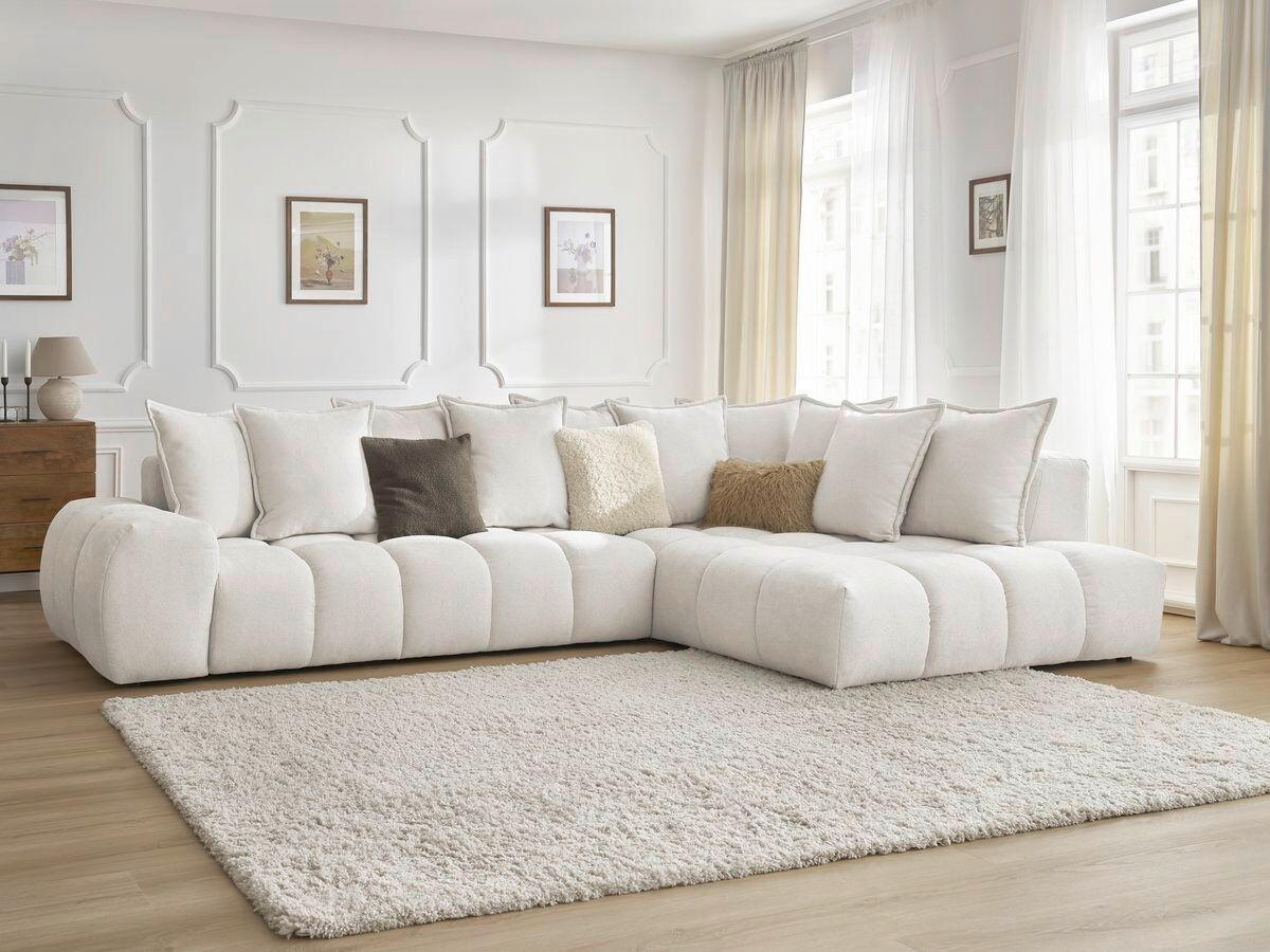 ECKSOFA Ottomane rechts  EVEREST Weiß Struktur  - Schwarz/Weiß, MODERN, Kunststoff/Textil (352/210cm) - Livetastic