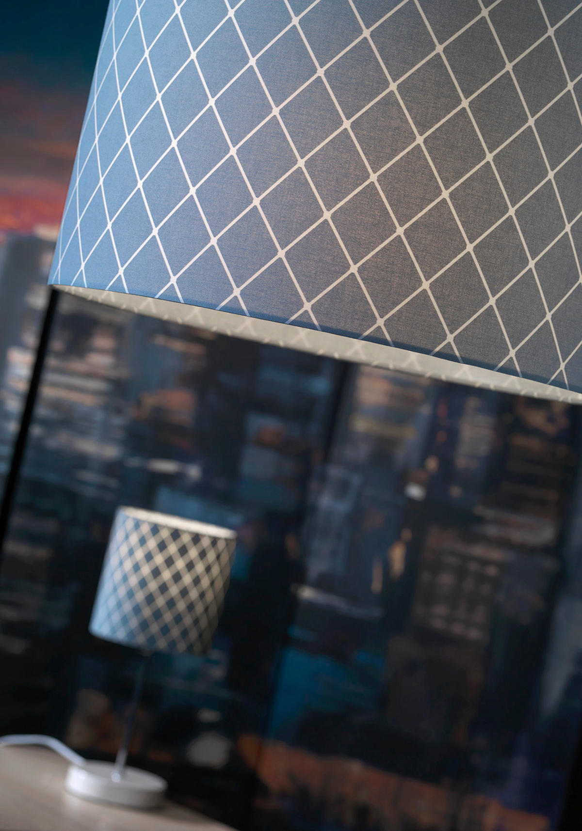 STOLNÁ LAMPA, E14, 15/35 cm  - modrá/biela, Konventionell, kov/textil (15/35cm)