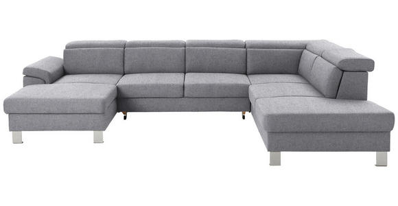 WOHNLANDSCHAFT inkl.Funktionen Hellgrau Webstoff  - Silberfarben/Hellgrau, Design, Textil/Metall (168/320/226cm) - Xora