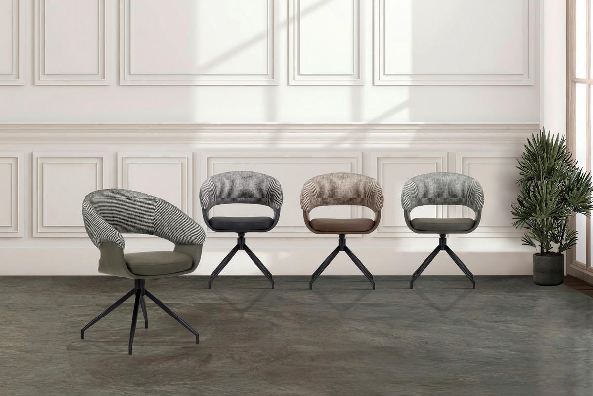 ARMLEHNSTUHL , Sitzfläche 360° drehbar, automatische Rückholfunktion , Mikrofaser, Webstoff  - Schwarz/Weiß, Design, Textil/Metall (60/83/62cm) - Novel