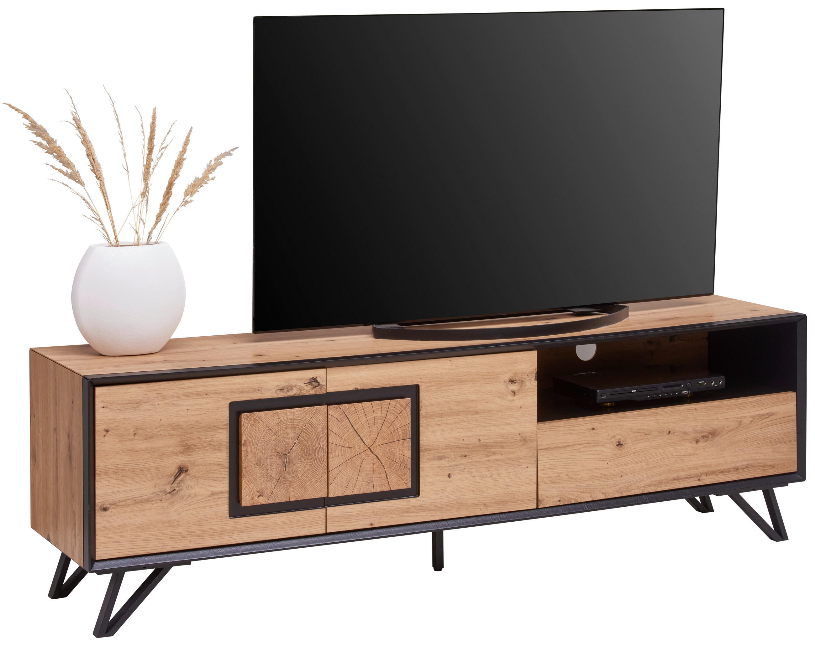COMODĂ JOASĂ 180/55/40 cm  - culoare lemn stejar/negru, Design, metal/material pe bază de lemn (180/55/40cm) - Xora