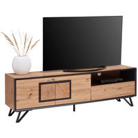 COMODĂ JOASĂ 180/55/40 cm  - culoare lemn stejar/negru, Design, metal/material pe bază de lemn (180/55/40cm) - Xora