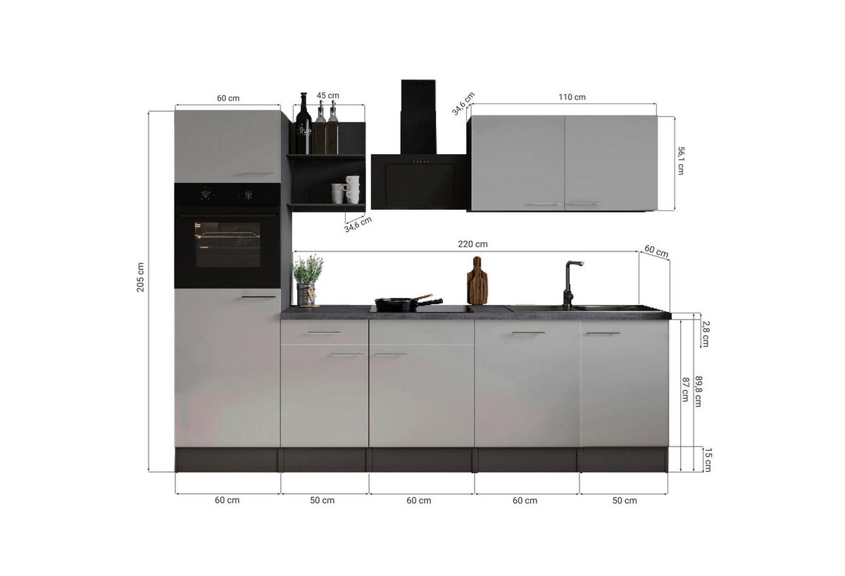 MODULKÖK 280 cm   i vit  - vit/grå, Trend, metall/trämaterial (280cm) - Respekta