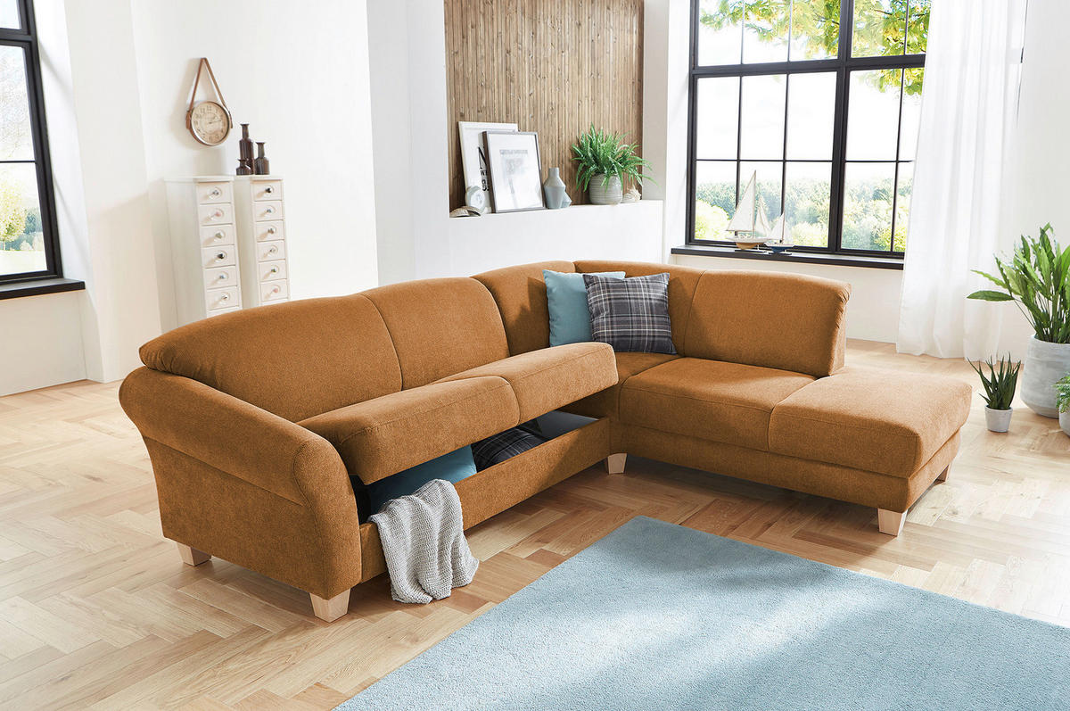 ECKSOFA Terracotta Flachgewebe  - Terracotta/Naturfarben, KONVENTIONELL, Holz/Textil (257/212cm) - Sit & More