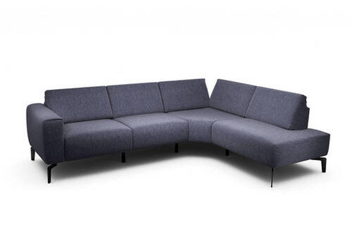 ECKSOFA in Samt Blau  256/193 cm  - Blau/Schwarz, Design, Textil/Metall (256/193cm) - SENSOO