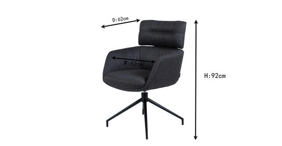ARMLEHNSTUHL  Stoffauswahl, Sitzfläche 360° drehbar, automatische Rückholfunktion Webstoff  Schwarz  - Schwarz, Design, Textil/Metall (62/92/66cm) - Dieter Knoll