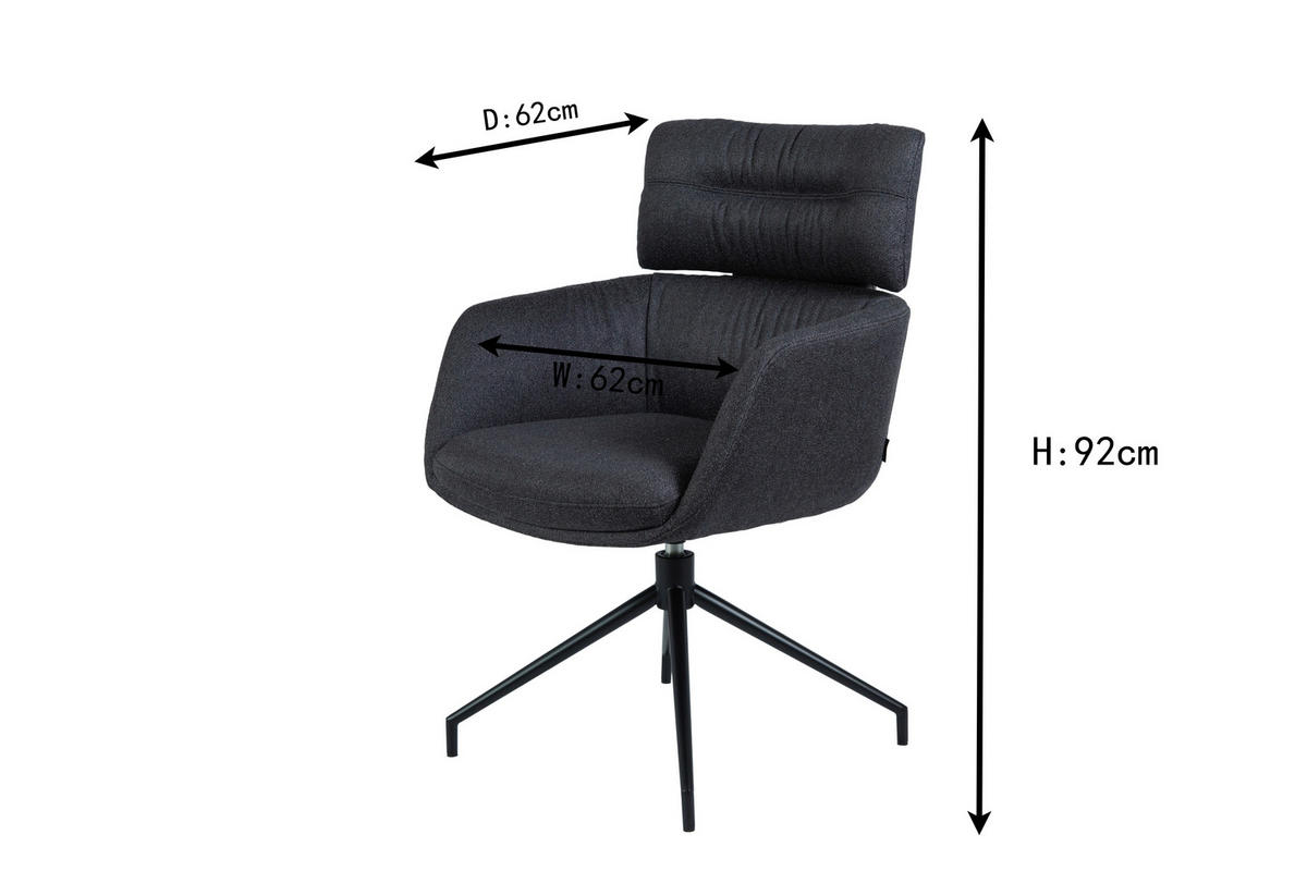ARMLEHNSTUHL  Stoffauswahl, Sitzfläche 360° drehbar, automatische Rückholfunktion Webstoff  Schwarz  - Schwarz, Design, Textil/Metall (62/92/66cm) - Dieter Knoll