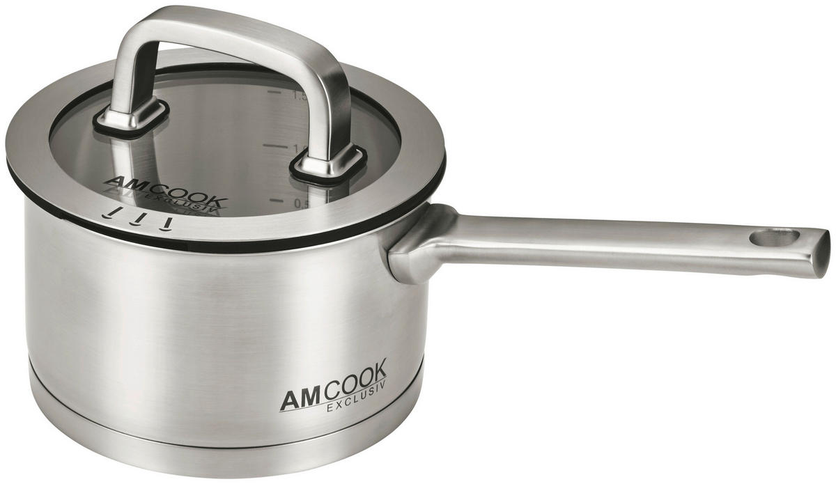 STIELKASSEROLLE 1,7 L  - Edelstahlfarben, Basics, Glas/Metall (16/9cm) - Am Cook