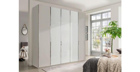 DREHTÜRENSCHRANK 250/216/58 cm 5-türig Grau, Weiß - Chromfarben/Weiß, Design, Glas/Holzwerkstoff (250/216/58cm) - Novel