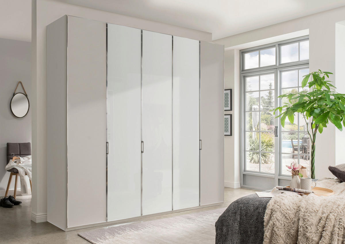 DREHTÜRENSCHRANK in Grau, Weiss  - Chromfarben/Weiss, Modern, Glas/Holzwerkstoff (250/216/58cm) - Novel