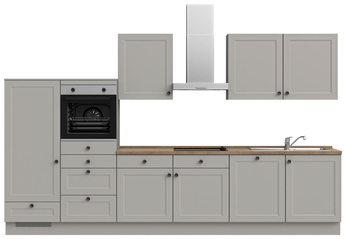 KÜCHENBLOCK 360 cm   in Grau, Eiche dunkel  - Eiche dunkel/Schwarz, MODERN, Holzwerkstoff/Metall (360cm) - Nobilia