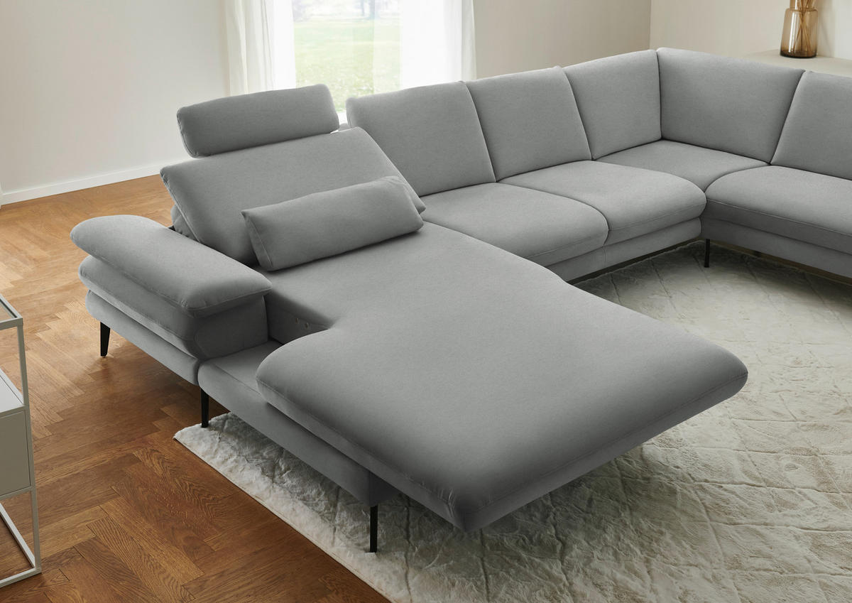 WOHNLANDSCHAFT Chenille, Flachgewebe Grau  - Schwarz/Grau, Design, Textil/Metall (180/344/208cm) - Dieter Knoll