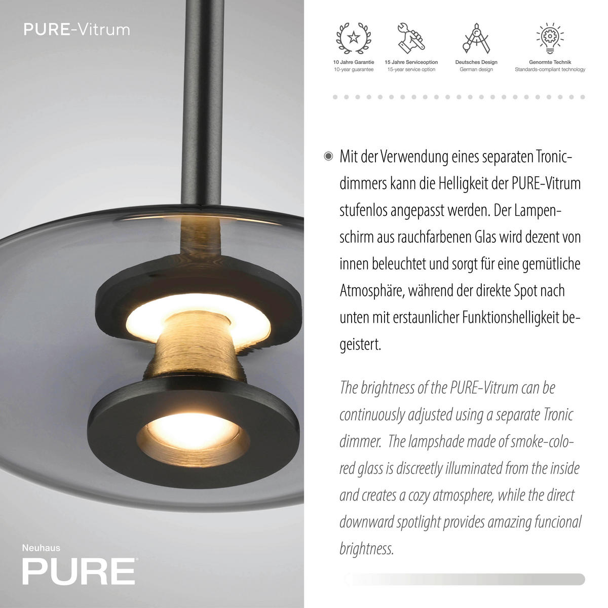 LED-PENDELLEUCHTE Pure Vitrum 22/200/200 cm   - Grau, Design, Glas/Metall (22/200/200cm) - Neuhaus PURE