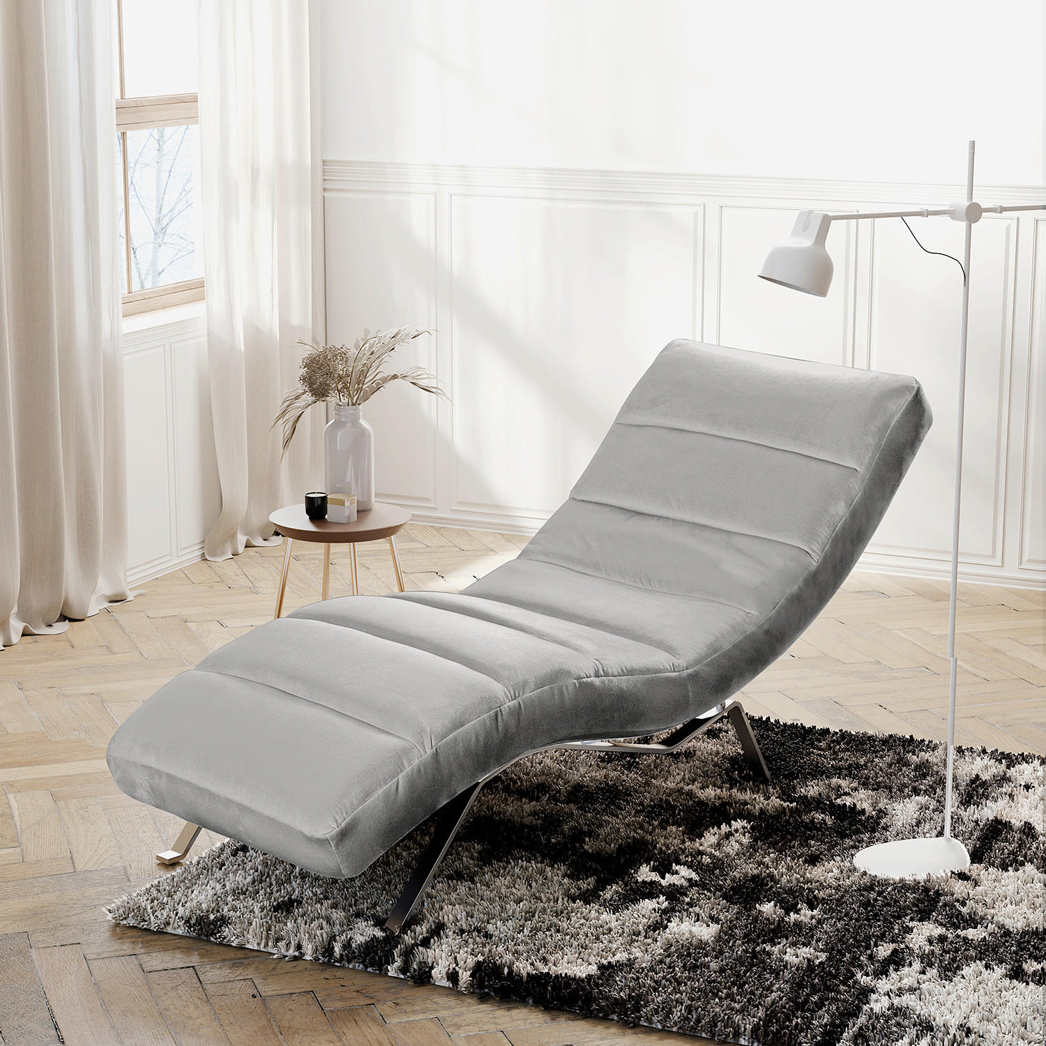 RELAXLIEGE SWING Samt Grau  - Silberfarben/Grau, Design, Textil/Metall (65/65-95/171cm) - Livetastic