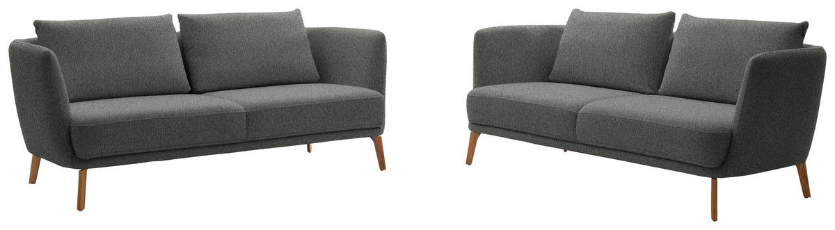 2,5-SITZER  in Flachgewebe Grau  - Eichefarben/Weiß, Design, Holz/Textil (190/71/91cm) - Schöner Wohnen