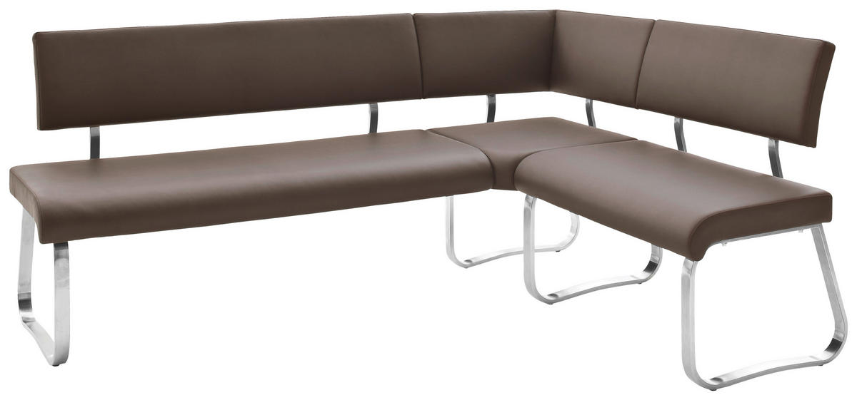 ECKBANK 200/150 cm Lederlook Braun, Edelstahlfarben   - Edelstahlfarben/Braun, Design, Textil/Metall (200/150cm) - Livetastic