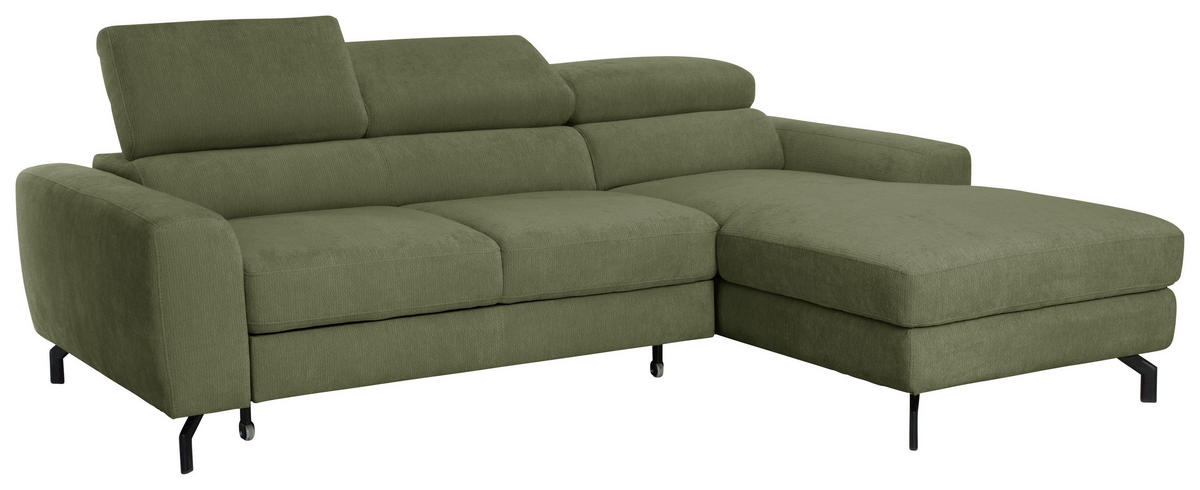 ECKSOFA LARGO in Chenille Grün  226/177 cm  - Schwarz/Grün, Design, Textil/Metall (226/177cm) - Livetastic