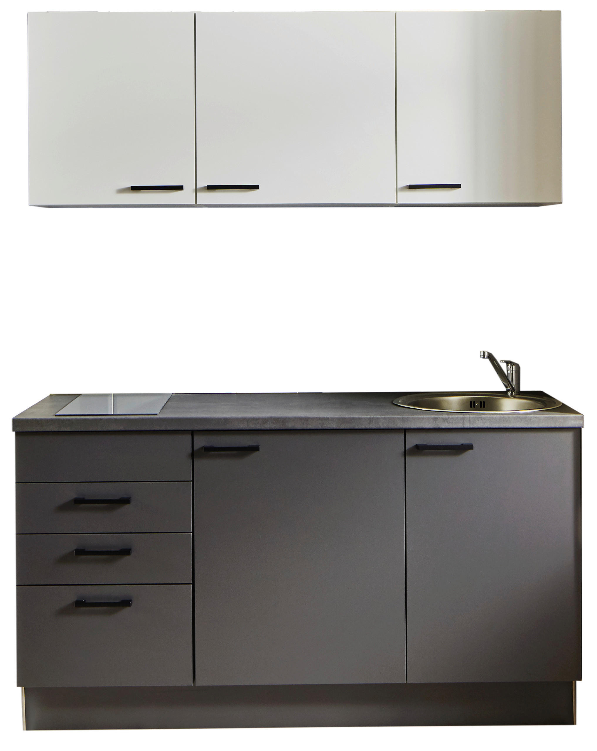 KÜCHENBLOCK 160 cm   in Graphitfarben, Weiß  - Schwarz/Graphitfarben, Design, Holzwerkstoff/Metall (160cm) - Pino