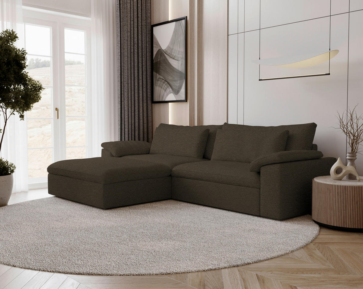 ECKSOFA Flachgewebe Schlammfarben  - Schlammfarben/Schwarz, Modern, Kunststoff/Textil (198/306cm) - Carryhome