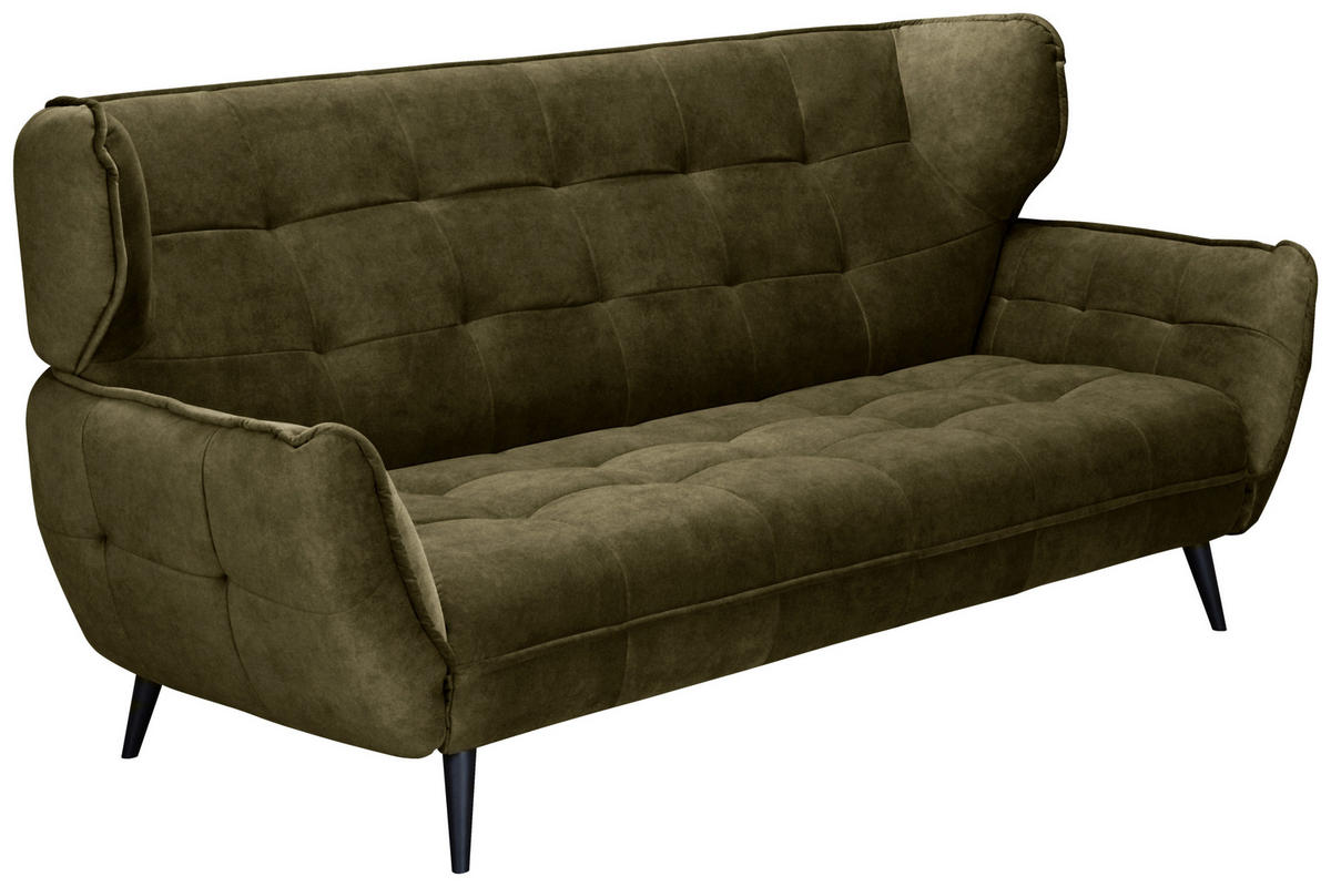 3-SITZER-SOFA in Mikrofaser Olivgrün  - Schwarz/Olivgrün, Modern, Textil/Metall (221/105/98cm) - MID.YOU