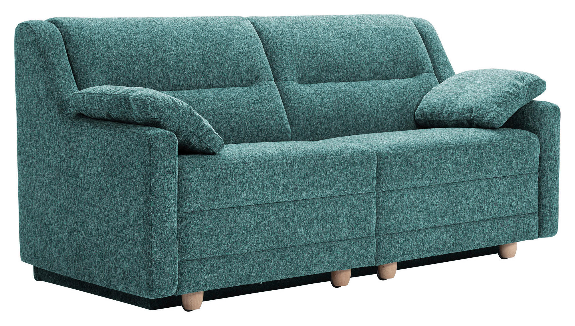 SCHLAFSOFA  mit Typenauswahl, Fußauswahl, Stoffauswahl, Liegefunktion, Sitzqualitäten, Schlafen auf Sitzhöhe, Hocker erhältlich, Rückenfutter Chenille Türkis  - Türkis/Buchefarben, KONVENTIONELL, Holz/Textil (184/88/91cm) - Sedda