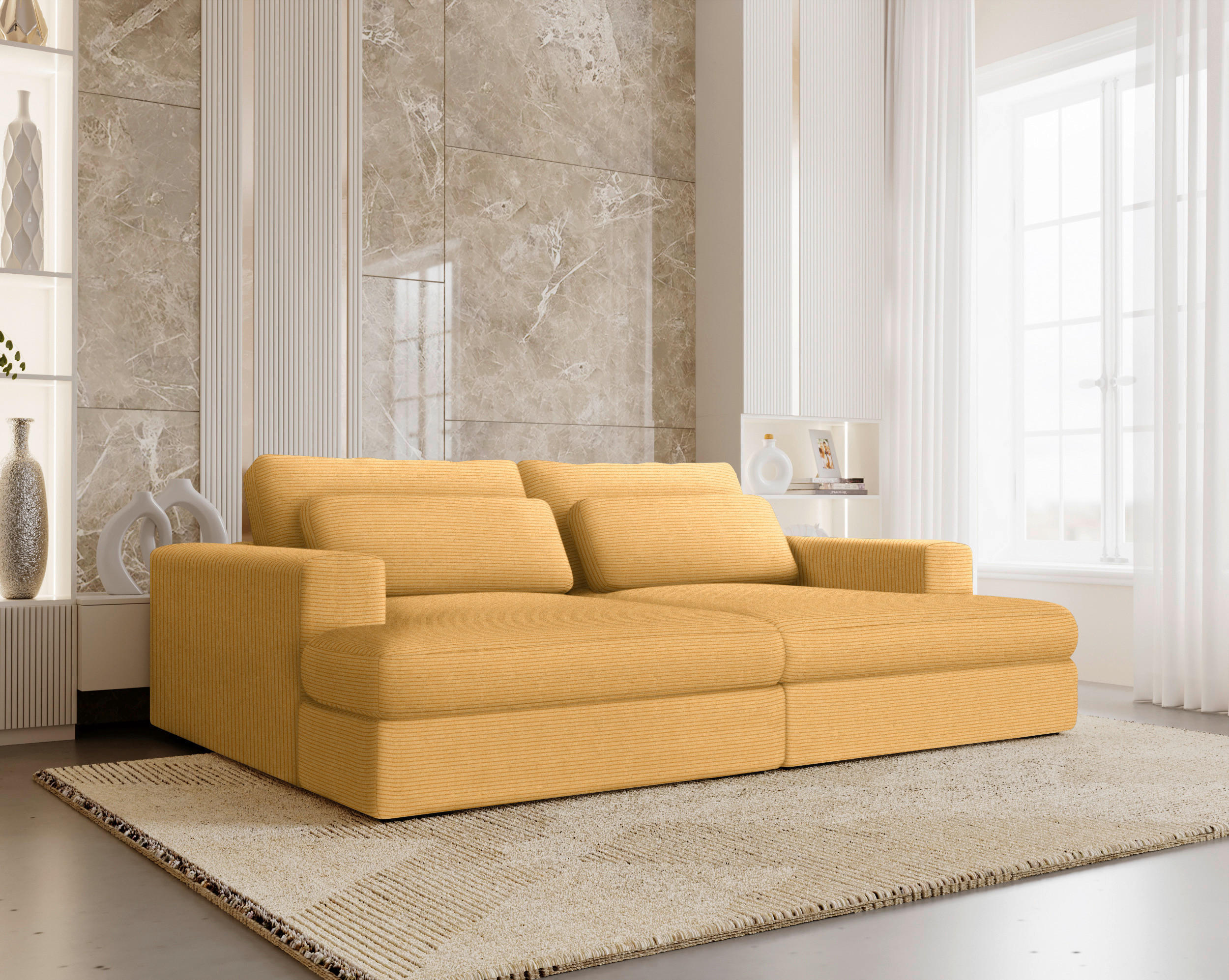 BIGSOFA in Cord Gelb  - Gelb/Schwarz, Design, Textil (223/80/158cm) - Lomoco