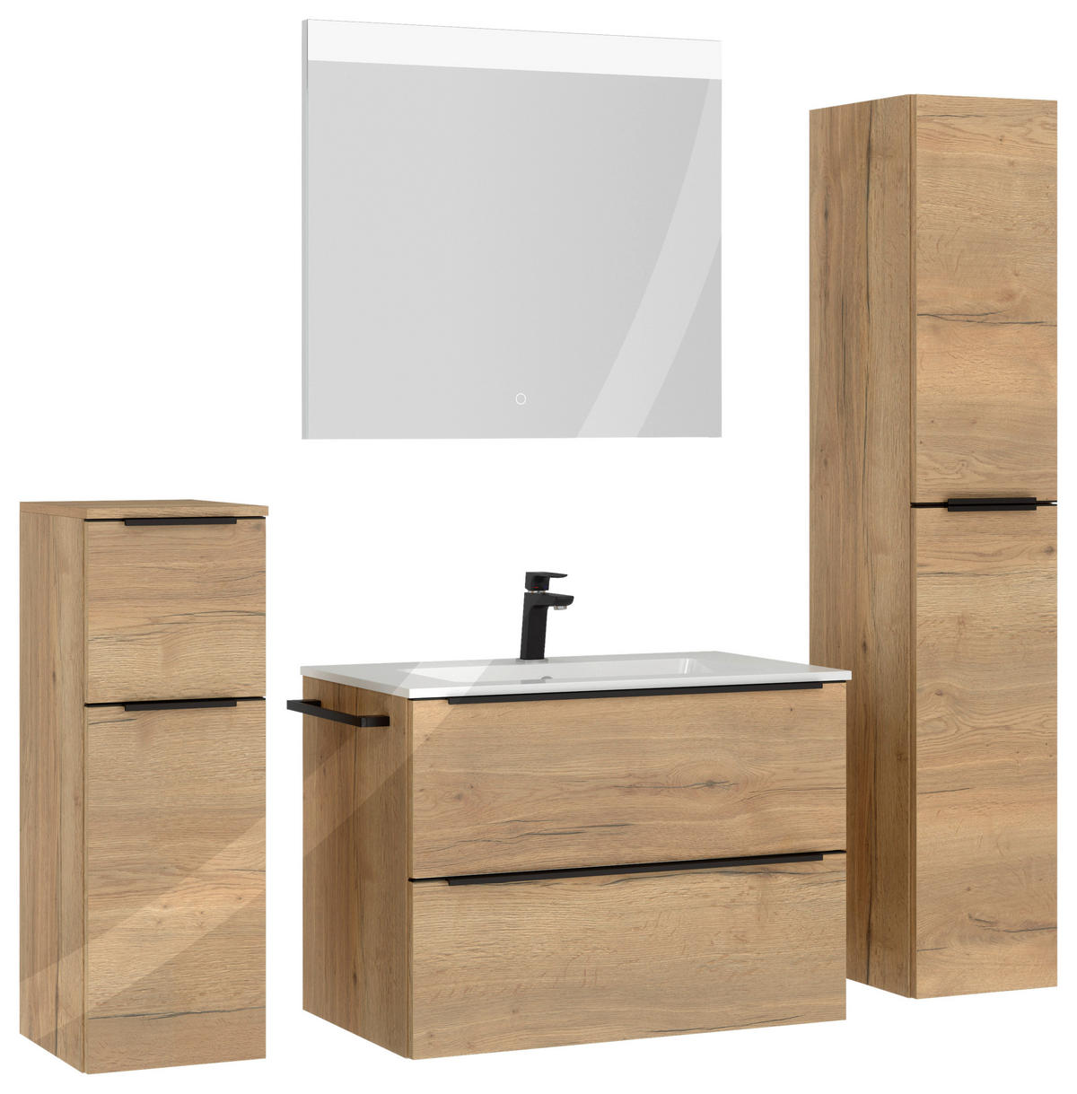 BADEZIMMER 5-teilig  in 141 cm  - Eichefarben/Schwarz, MODERN, Holzwerkstoff/Stein (141cm) - Nobilia