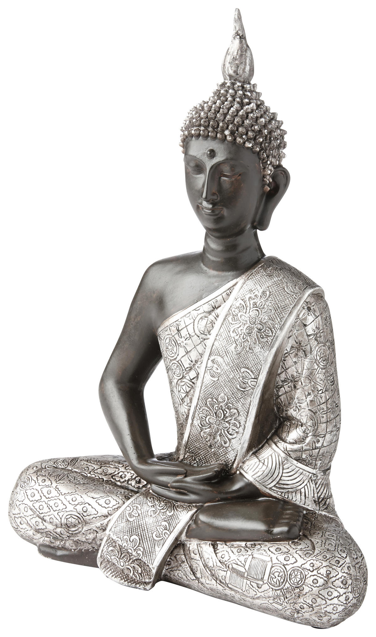 BUDDHA 21,5/28/11 cm  - Silberfarben/Braun, Basics, Kunststoff (21,5/28/11cm) - Ambia Home