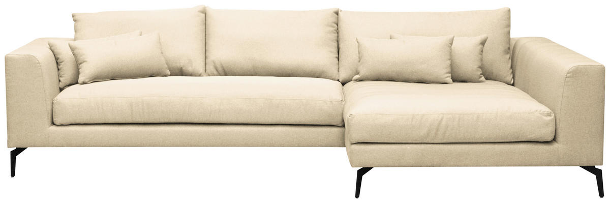 ECKSOFA in Flachgewebe Creme  - Creme/Schwarz, Design, Textil/Metall (313/172cm) - Livetastic