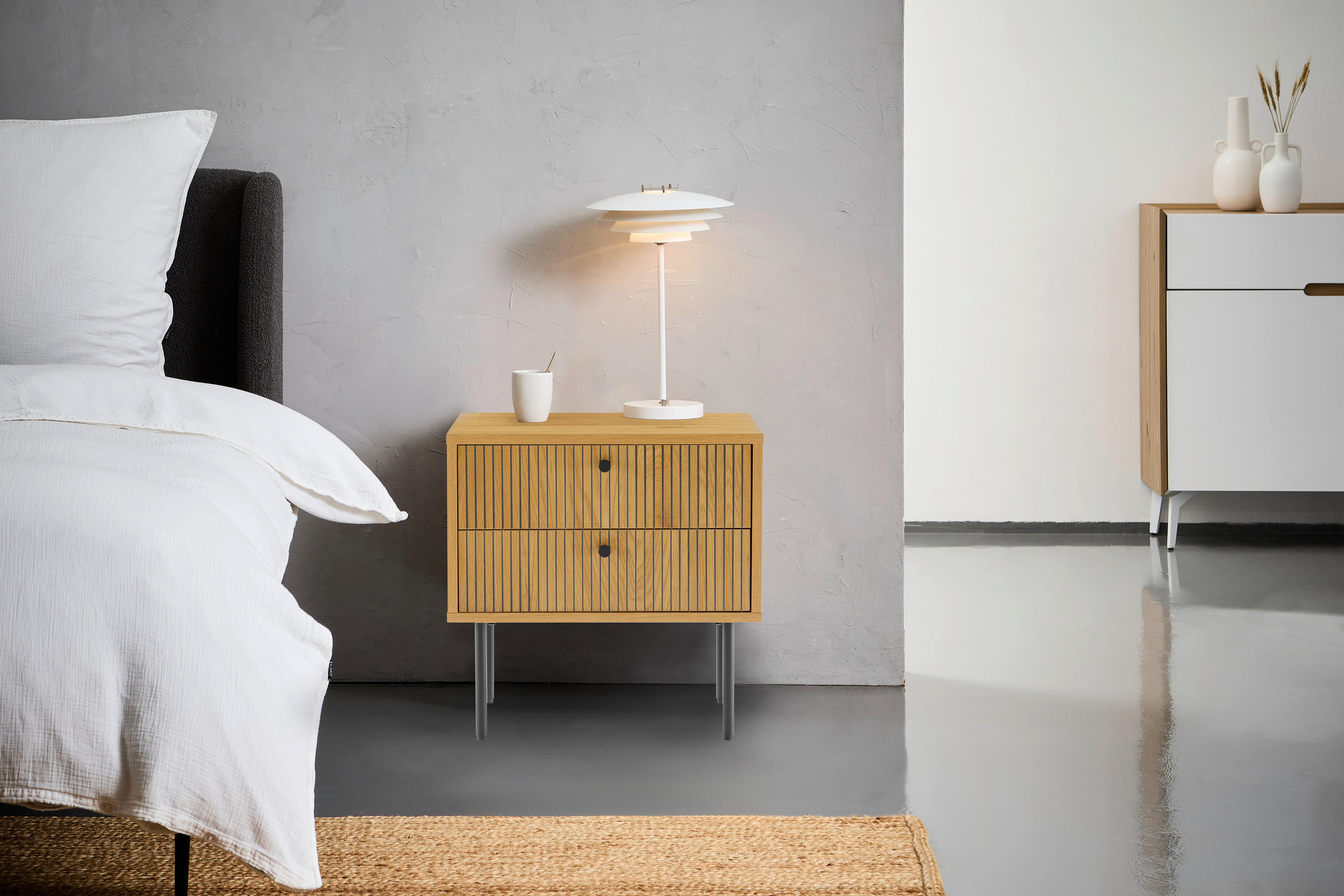 NOĆNI ORMARIĆ crna, boje hrasta - boje hrasta/crna, Design, drvni materijal/metal (50/50/40cm) - Carryhome