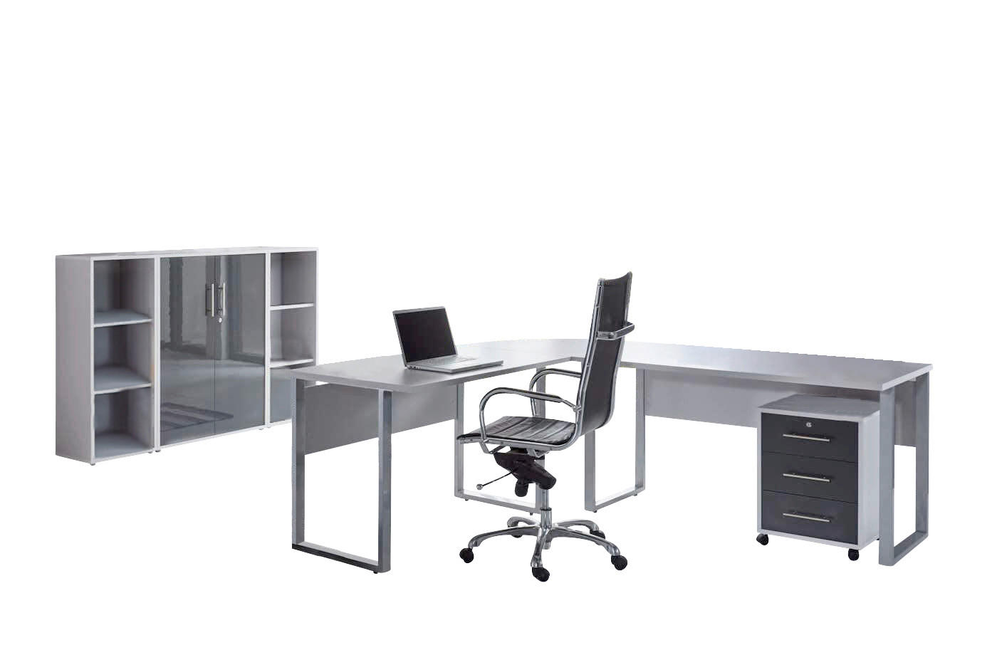 Mid.you Büro Office Edition - Büro Set 2 Anthrazit Hochglanz, Grau