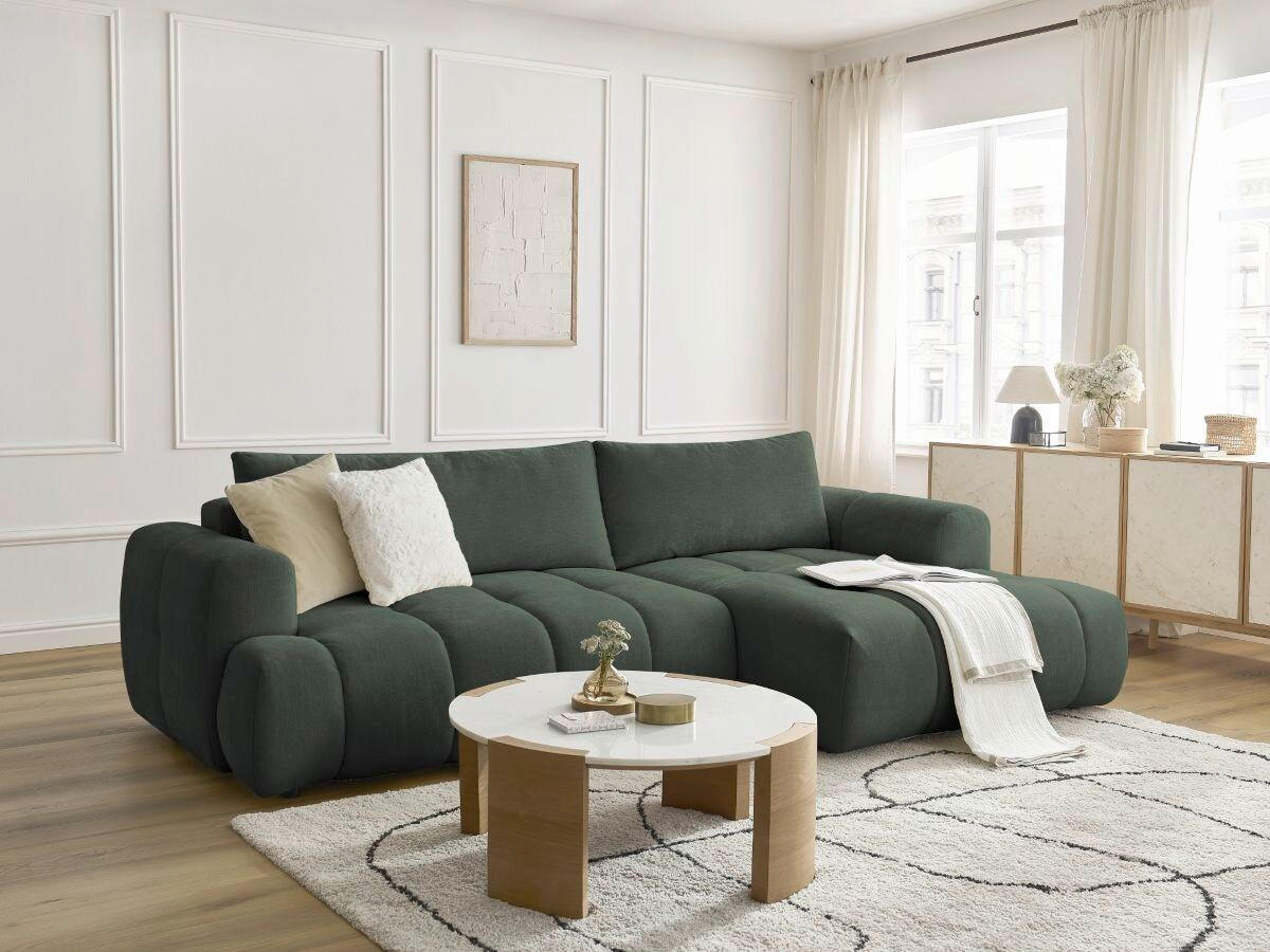 ECKSCHLAFSOFA FUJI Leinenoptik Grün  inkl.  - Schwarz/Grün, MODERN, Kunststoff/Textil (292/160cm)