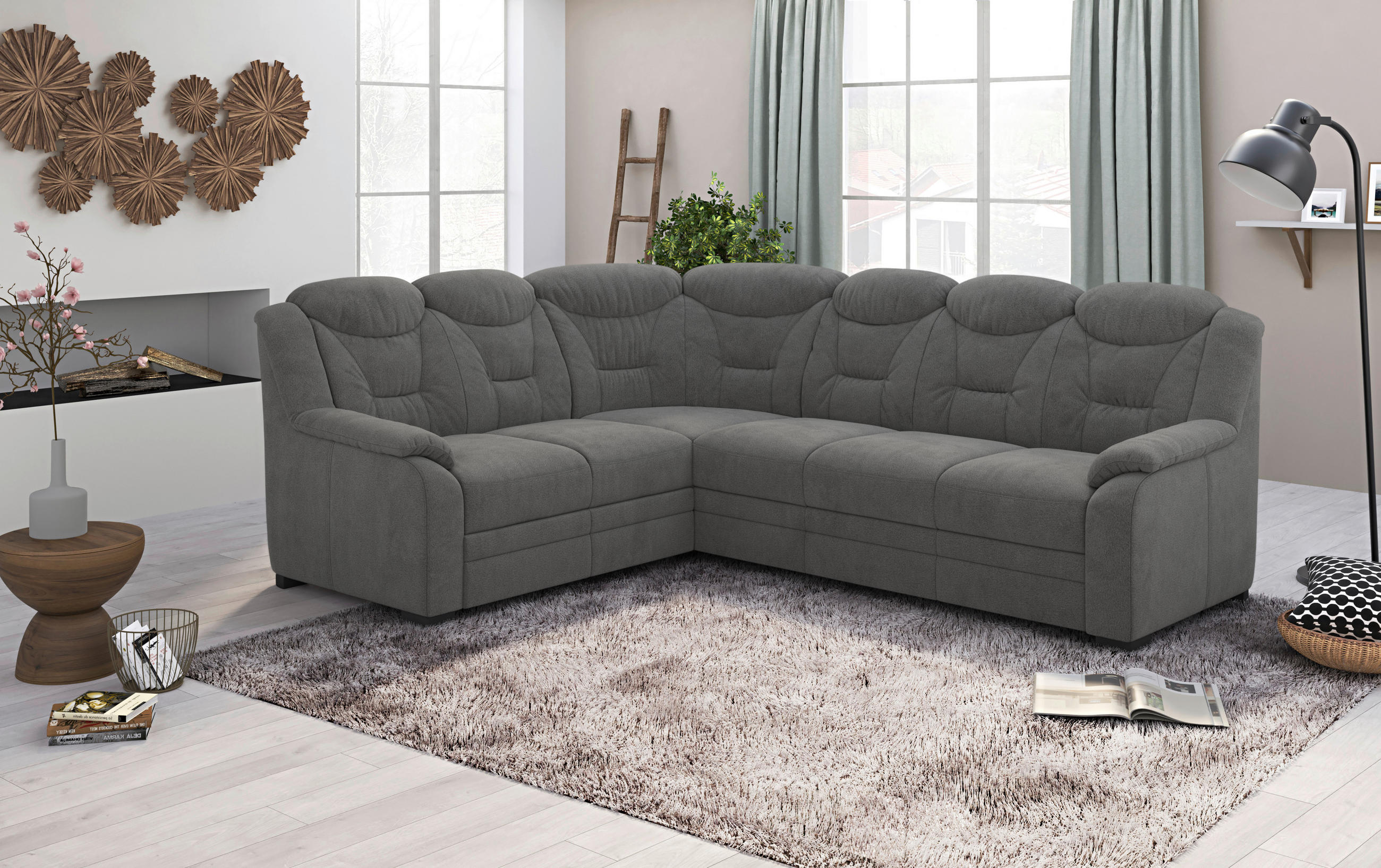 ECKSOFA in Chenille Anthrazit  211/263 cm  - Anthrazit/Schwarz, Basics, Kunststoff/Textil (211/263cm) - MID.YOU