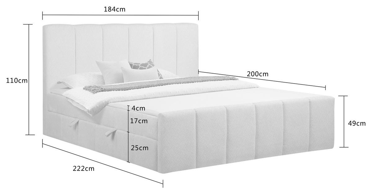 BOXBETT 180/200 cm,  in Grau, gepolstertes Kopfteil, Bettkasten, Topper, Matratzen, H3 + H3 = fest  - Schwarz/Grau, Basics, Kunststoff/Textil (180/200cm) - Chameo