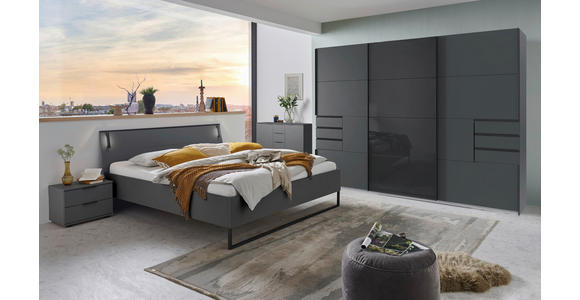SCHWEBETÜRENSCHRANK  in Graphitfarben, Schwarz  - Schwarz/Graphitfarben, Design, Glas/Holzwerkstoff (270/208/64cm) - Carryhome