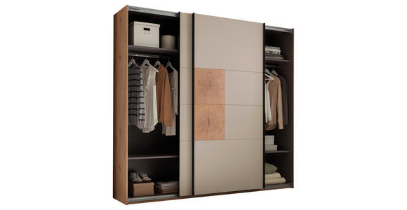 SCHWEBETÜRENSCHRANK  in Kaschmir, Eiche Artisan  - Kaschmir/Schwarz, KONVENTIONELL, Holzwerkstoff/Metall (240/225,5/63,7cm) - Xora