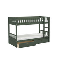 ETAGENBETT 90/200 cm,  in Absturzsicherung, Leiter, Rollroste, Bettschublade  - Dunkelgrün, MODERN, Holz (90/200cm) - Chameo