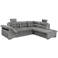 ECKSOFA in Mikrovelours Grau  - Schwarz/Grau, Konventionell, Kunststoff/Textil (283/217cm) - MID.YOU
