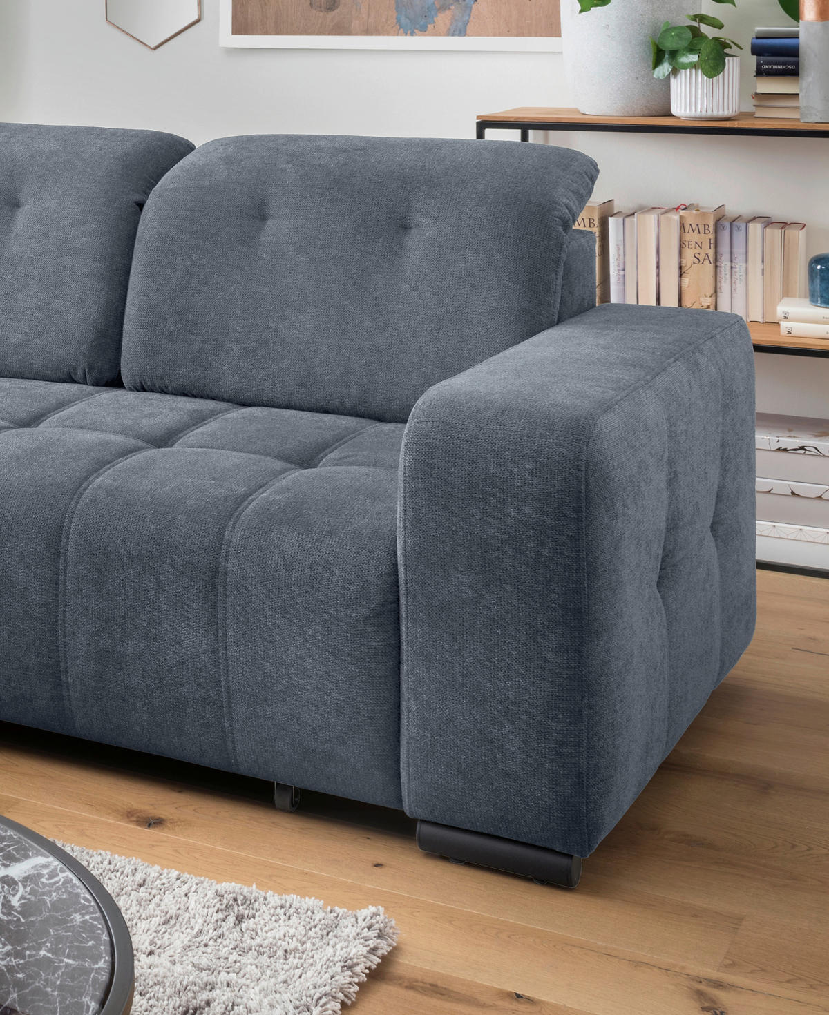 ECKSOFA VICARI Blau Mikrofaser Kopfteilverstellung, Sitzvorzug  - Blau/Schwarz, MODERN, Textil/Metall (185/292cm) - Livetastic