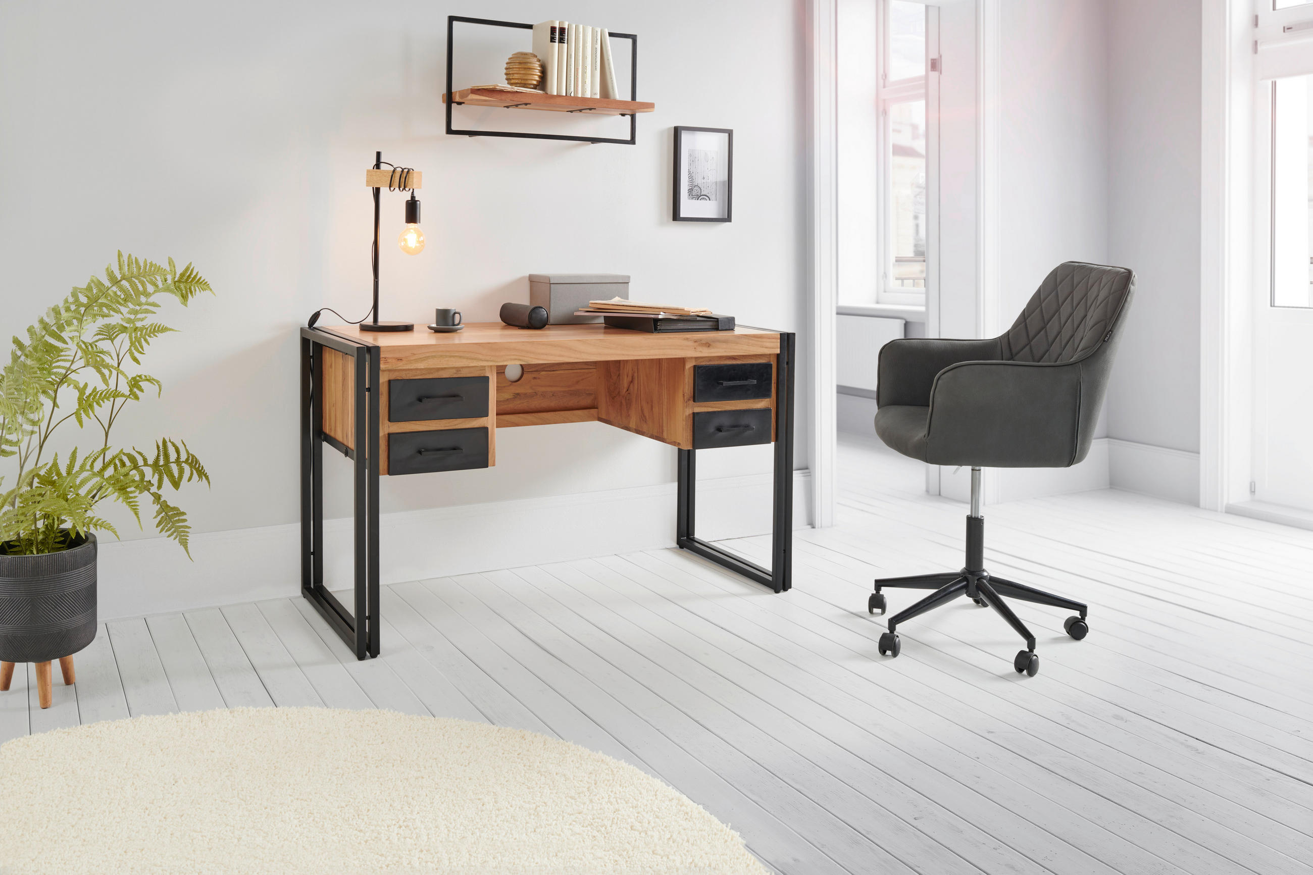 SCHREIBTISCH  in Schwarz, Akaziefarben  - Schwarz/Akaziefarben, MODERN, Holz/Metall (135/76/60cm) - Livetastic