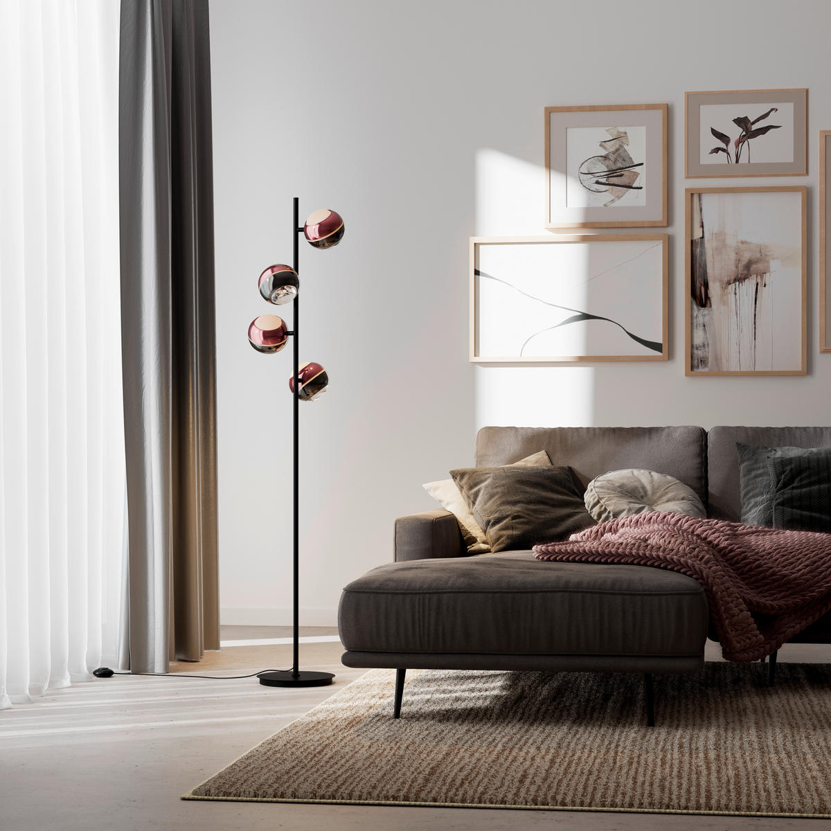 LED-STEHLEUCHTE Easy 32/149 cm   - Schwarz/Kupferfarben, Design, Glas/Kunststoff (32/149cm) - Dieter Knoll