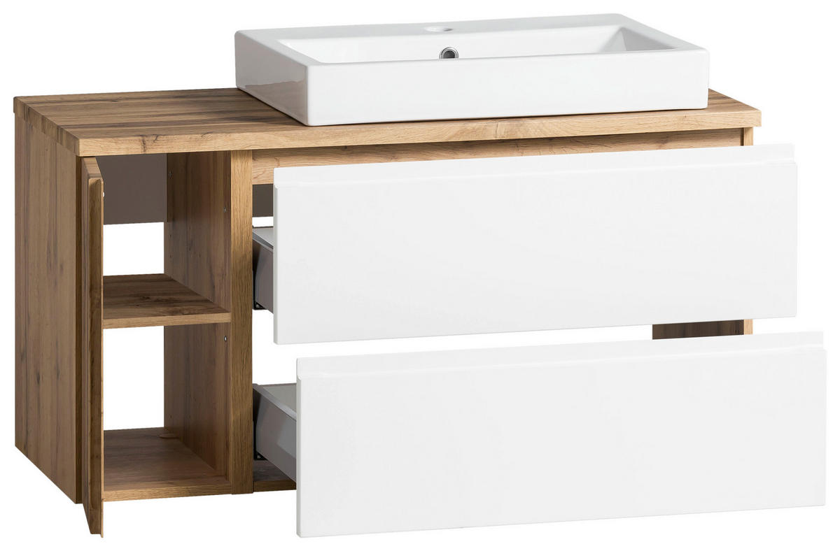 WASCHTISCHKOMBI 105 cm  - Eiche Wotan/Weiß, MODERN, Keramik/Holzwerkstoff (105cm) - Held