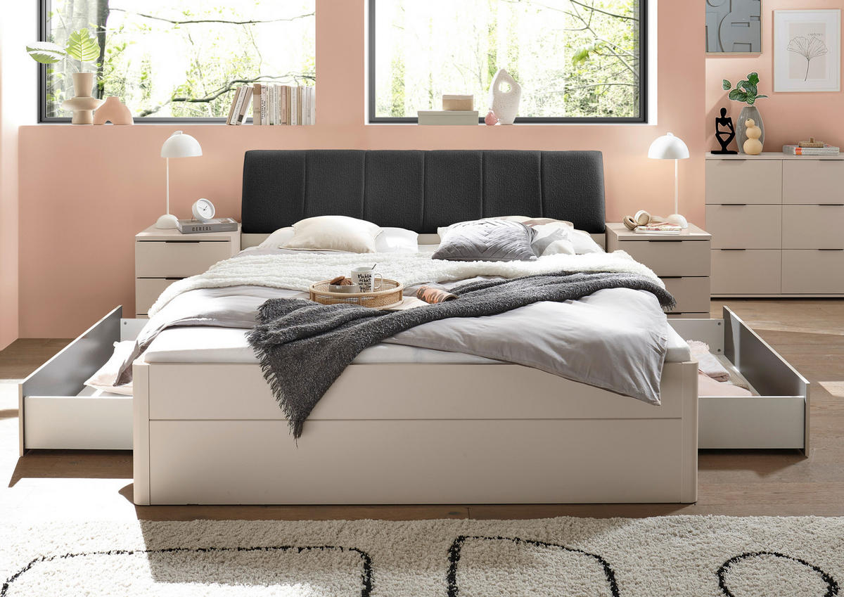 BETT 180/200 cm,  in Graphitfarben, Kaschmir, Bettschubladen,  - Kaschmir/Graphitfarben, KONVENTIONELL (180/200cm) - Boxxx