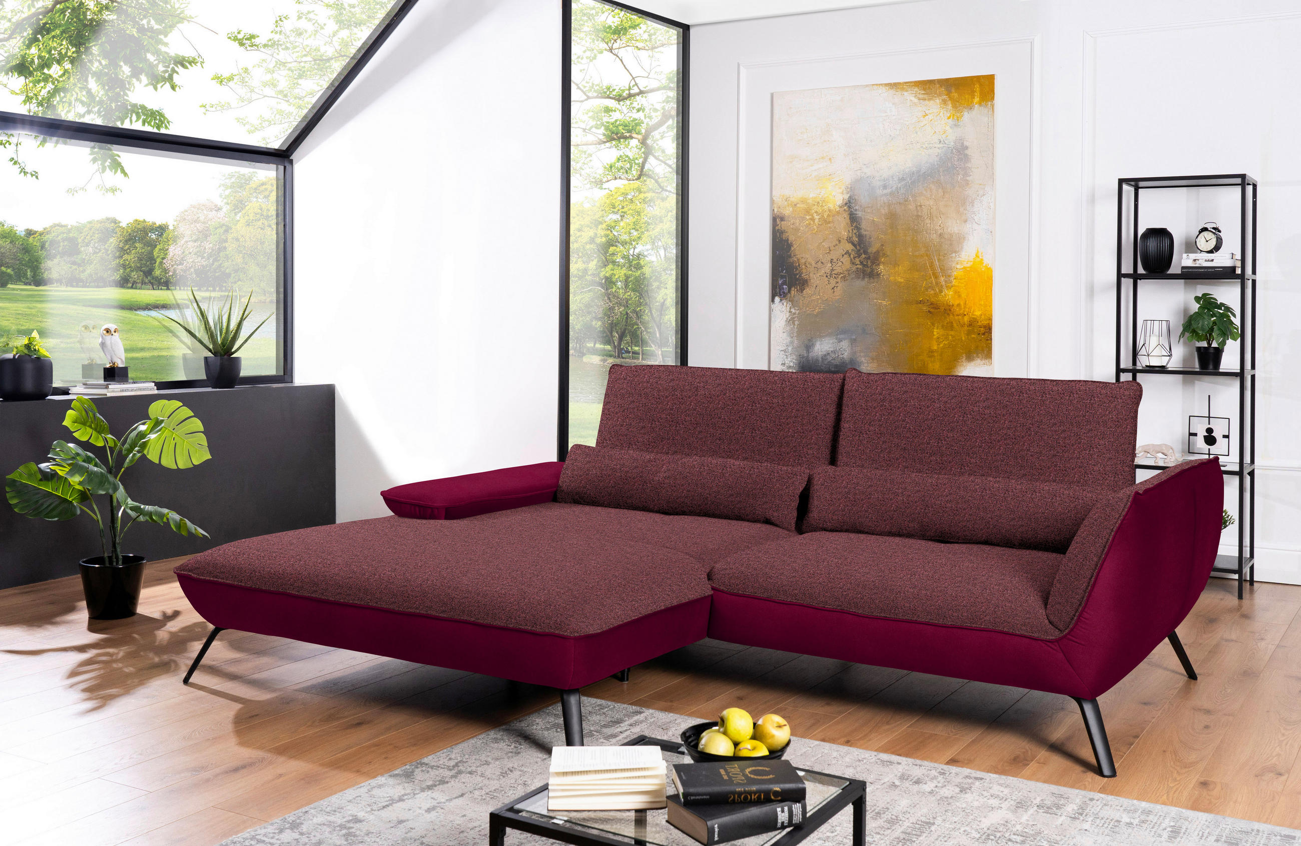 ECKSOFA in Flachgewebe Rot  - Rot/Schwarz, Design, Textil/Metall (191/273cm) - Moderano